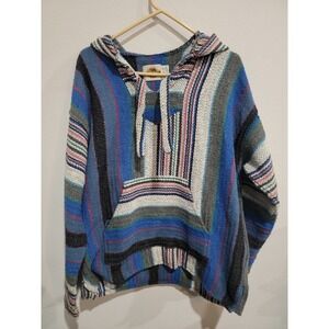 Earth Ragz Jacket Men XL Blanket Hoodie Long Sleeve Multicolor Pullover drug rug